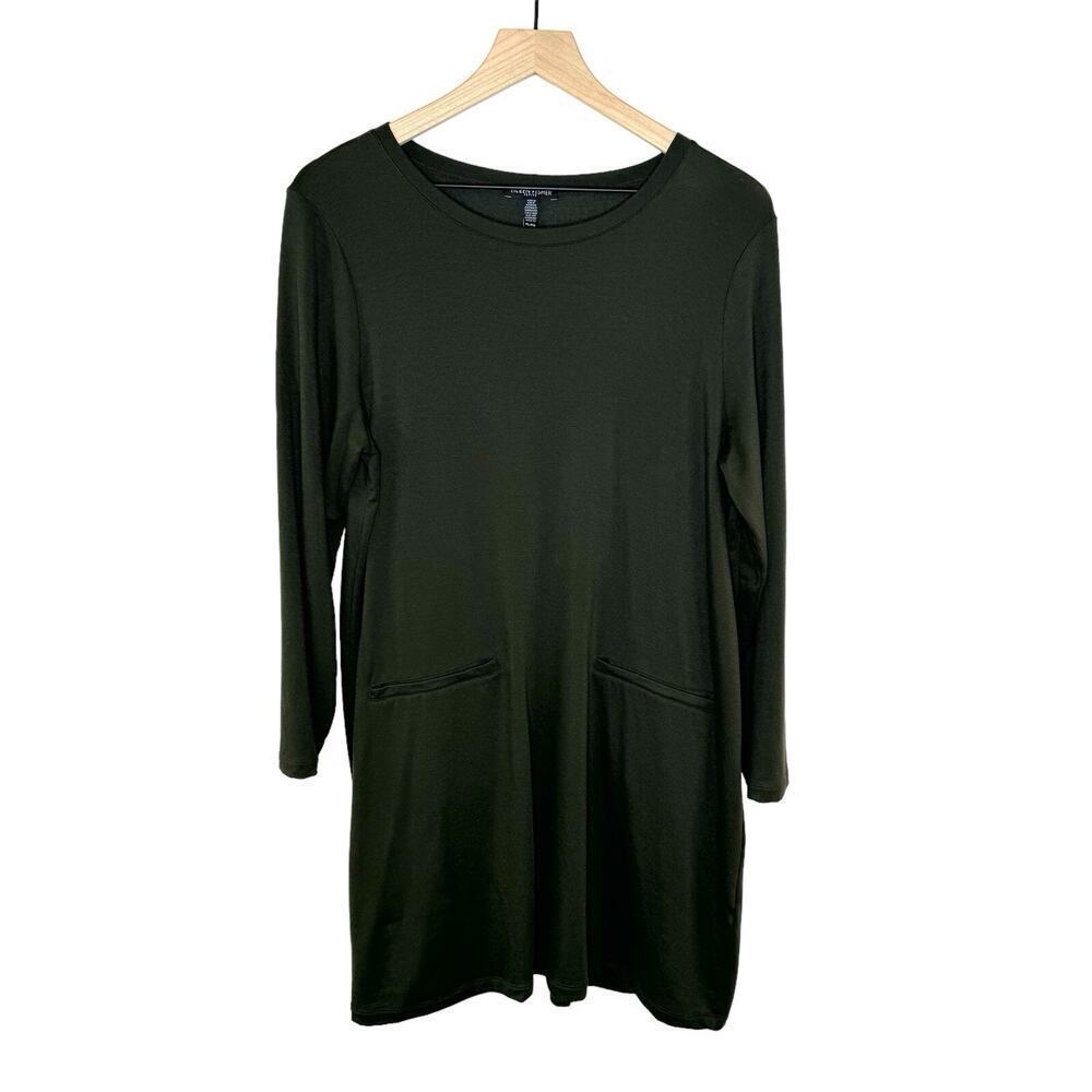 Eileen Fisher Womens Tencel/Spandex Olive Green Stretch Cozy Shift Dress Size PL